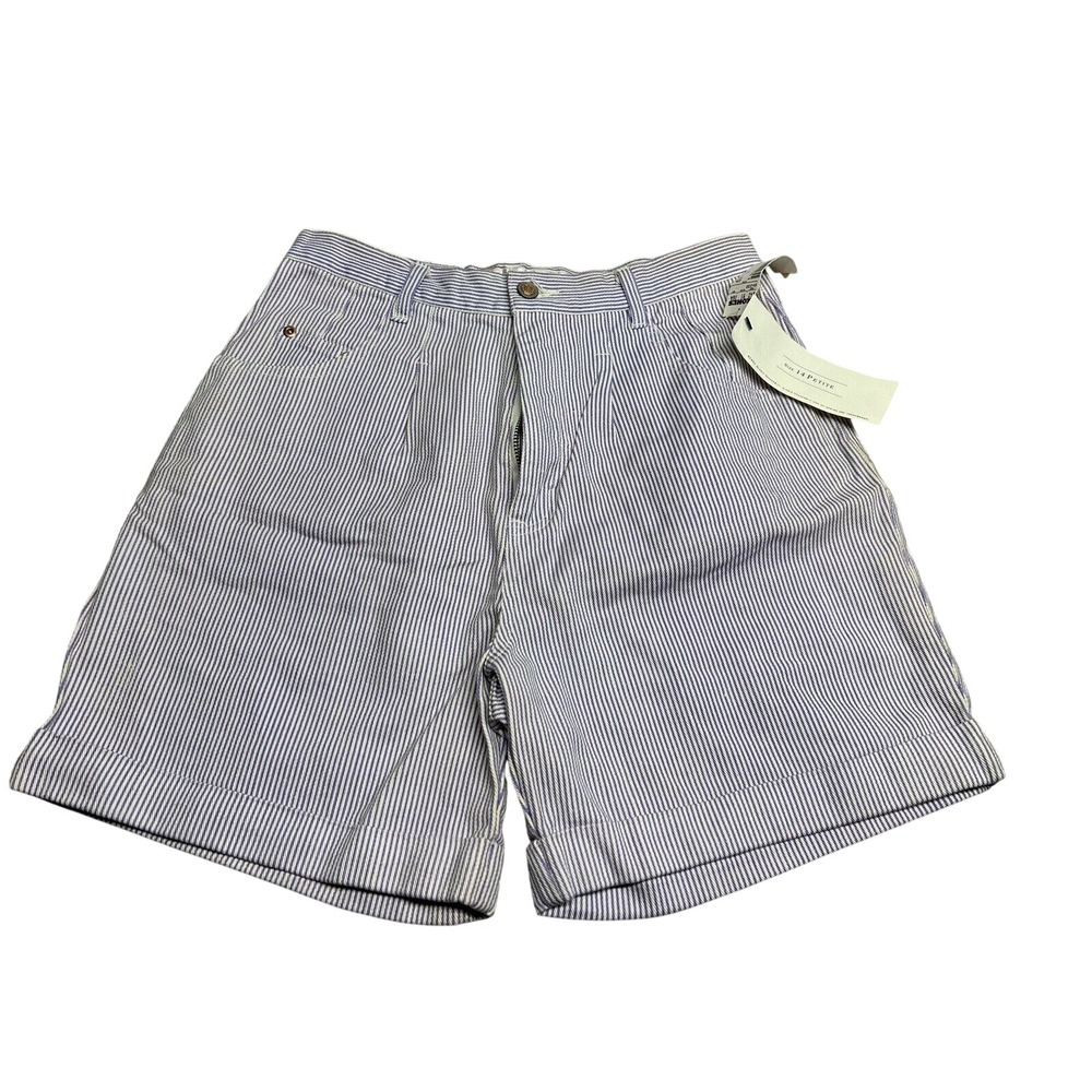 Gloria Vanderbilt Pleated High Waisted Shorts Purple Pinstripe Sz 14 Petite